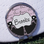 Paris Bonjour and Eiffel Tower Golf Ball Marker - Hat Clip