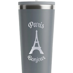 Paris Bonjour and Eiffel Tower RTIC Everyday Tumbler with Straw - 28oz - Grey - Double-Sided (Personalized)