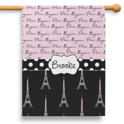Paris Bonjour and Eiffel Tower 28" House Flag - Double Sided (Personalized)