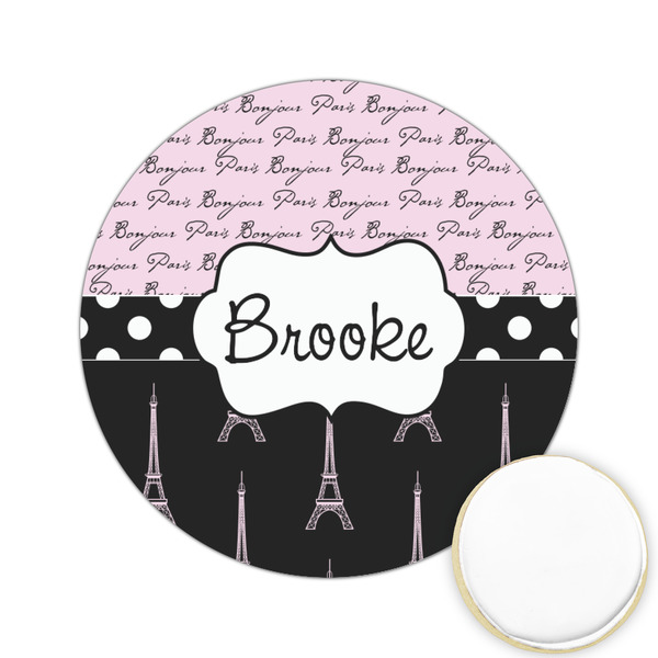 Custom Paris Bonjour and Eiffel Tower Printed Cookie Topper - 2.15" (Personalized)