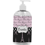 Paris Bonjour and Eiffel Tower Plastic Soap / Lotion Dispenser (16 oz - Large - White) (Personalized)