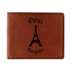 Paris Bonjour and Eiffel Tower Leatherette Bifold Wallet - Double Sided (Personalized)