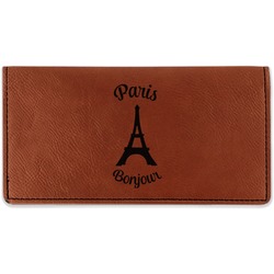 Paris Bonjour and Eiffel Tower Leatherette Checkbook Holder - Double Sided (Personalized)