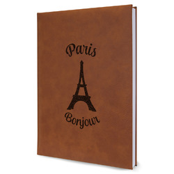 Paris Bonjour and Eiffel Tower Leather Sketchbook - Large - Double Sided (Personalized)