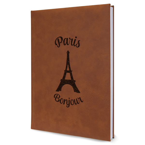 Custom Paris Bonjour and Eiffel Tower Leather Sketchbook - Large - Single Sided (Personalized)