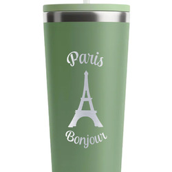 Paris Bonjour and Eiffel Tower RTIC Everyday Tumbler with Straw - 28oz - Light Green - Double-Sided (Personalized)