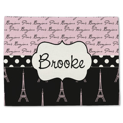 Paris Bonjour and Eiffel Tower Single-Sided Linen Placemat - Single w/ Name or Text