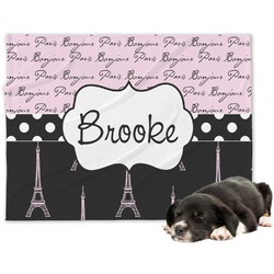 Paris Bonjour and Eiffel Tower Dog Blanket - Regular (Personalized)