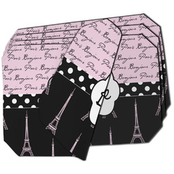 Paris Bonjour and Eiffel Tower Dining Table Mat - Octagon - Set of 4 (Double-SIded) w/ Name or Text