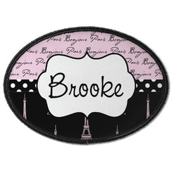 Paris Bonjour and Eiffel Tower Iron On Oval Patch w/ Name or Text