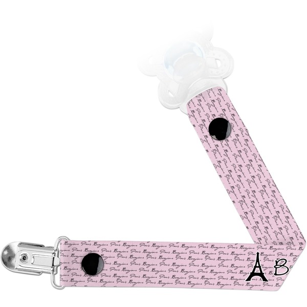 Custom Paris Bonjour and Eiffel Tower Pacifier Clip (Personalized)