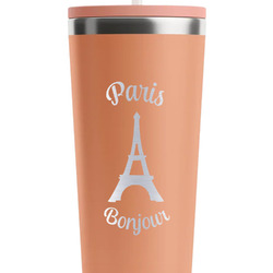 Paris Bonjour and Eiffel Tower RTIC Everyday Tumbler with Straw - 28oz - Peach - Double-Sided (Personalized)