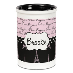 Paris Bonjour and Eiffel Tower Ceramic Pencil Holders - Black