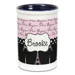 Paris Bonjour and Eiffel Tower Ceramic Pencil Holders - Blue