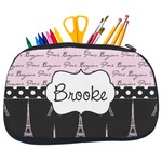 Paris Bonjour and Eiffel Tower Neoprene Pencil Case - Medium w/ Name or Text