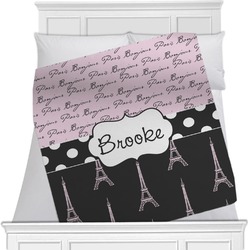 Paris Bonjour and Eiffel Tower Minky Blanket - 40"x30" - Single Sided (Personalized)