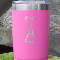 Paris Bonjour and Eiffel Tower 20 oz Stainless Steel Tumbler - Pink - Double Sided (Personalized)