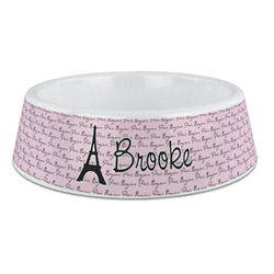 Paris Bonjour and Eiffel Tower Plastic Dog Bowl - Large (Personalized)