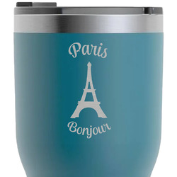 Paris Bonjour and Eiffel Tower RTIC Tumbler - Dark Teal - Laser Engraved - Double-Sided (Personalized)