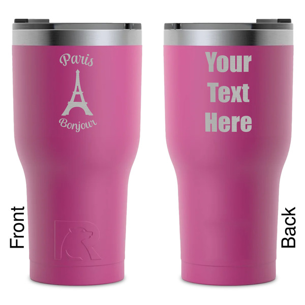 Custom Paris Bonjour and Eiffel Tower RTIC Tumbler - Magenta - Laser Engraved - Double-Sided (Personalized)