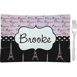 Paris Bonjour and Eiffel Tower Glass Rectangular Appetizer / Dessert Plate (Personalized)