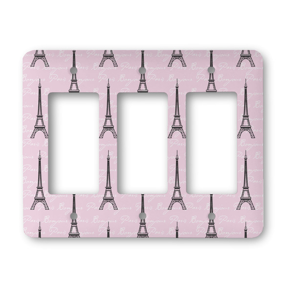 Custom Paris Bonjour and Eiffel Tower Rocker Style Light Switch Cover - Three Switch