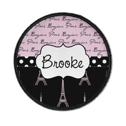 Paris Bonjour and Eiffel Tower Iron On Round Patch w/ Name or Text