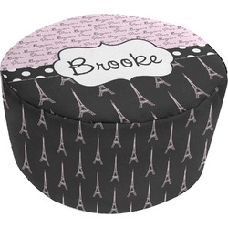 Paris Bonjour and Eiffel Tower Round Pouf Ottoman (Personalized)