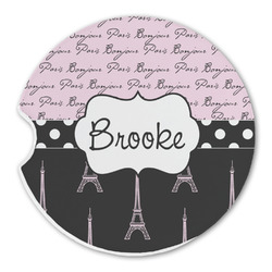 Paris Bonjour and Eiffel Tower Sandstone Car Coaster - Single (Personalized)