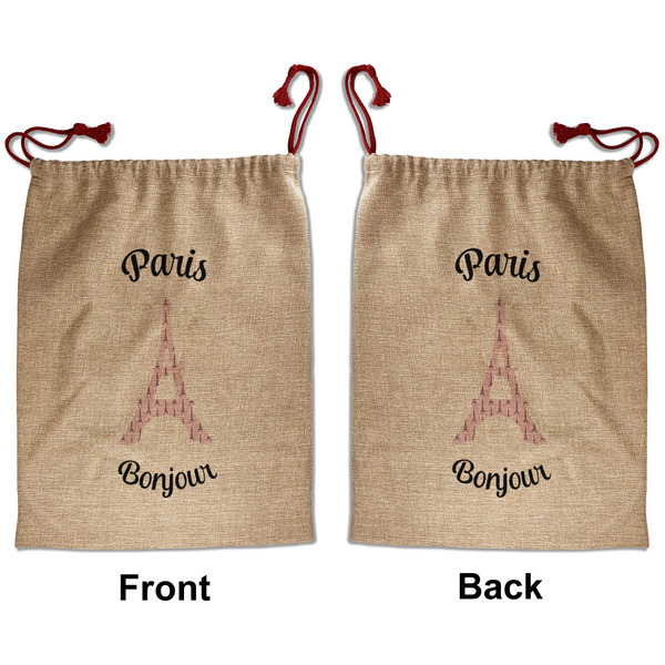 Custom Paris Bonjour and Eiffel Tower Santa Sack - Front & Back (Personalized)