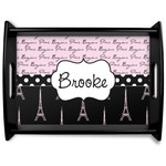 Paris Bonjour and Eiffel Tower Black Wooden Tray - Large (Personalized)