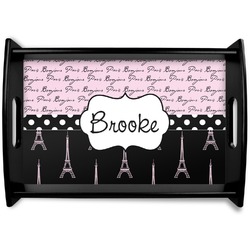 Paris Bonjour and Eiffel Tower Black Wooden Tray - Small (Personalized)