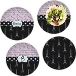 Paris Bonjour and Eiffel Tower Set of 4 Glass Lunch / Dinner Plate 10" (Personalized)