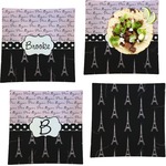 Paris Bonjour and Eiffel Tower Set of 4 Glass Square Lunch / Dinner Plate 9.5" (Personalized)