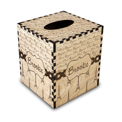 Paris Bonjour and Eiffel Tower Wood Tissue Box Cover - Square (Personalized)