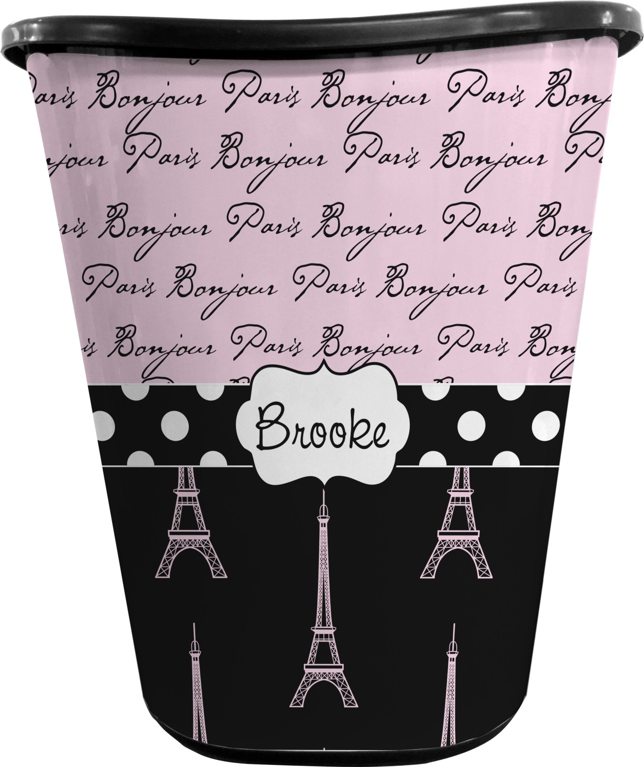 Custom Paris Bonjour and Eiffel Tower Waste Basket (Personalized ...