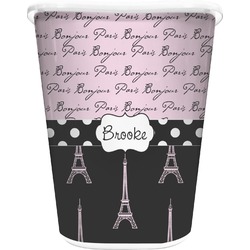Paris Bonjour and Eiffel Tower Waste Basket - Double Sided (White) (Personalized)