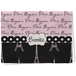 Paris Bonjour and Eiffel Tower Kitchen Towel - Waffle Weave - Full Color Print (Personalized)