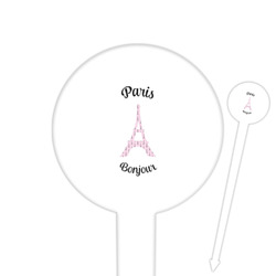 Paris Bonjour and Eiffel Tower 6" Round Plastic Food Picks - White - Double Sided (Personalized)