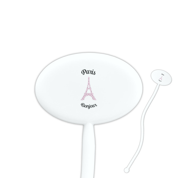 Custom Paris Bonjour and Eiffel Tower 7" Oval Plastic Stir Sticks - White - Double Sided (Personalized)