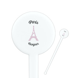 Paris Bonjour and Eiffel Tower 7" Round Plastic Stir Sticks - White - Double Sided (Personalized)