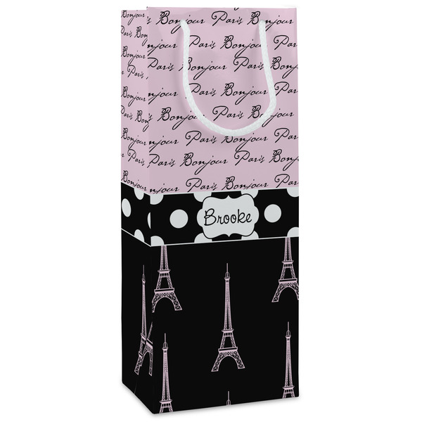 Custom Paris Bonjour and Eiffel Tower Wine Gift Bags - Gloss (Personalized)