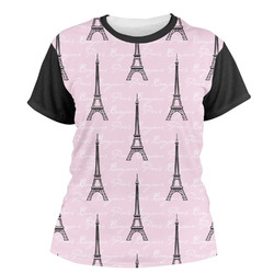 Paris Bonjour and Eiffel Tower Women's Crew T-Shirt - 2X Large
