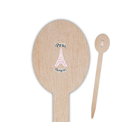 Paris Bonjour and Eiffel Tower Oval Wooden Food Picks - Single Sided (Personalized)