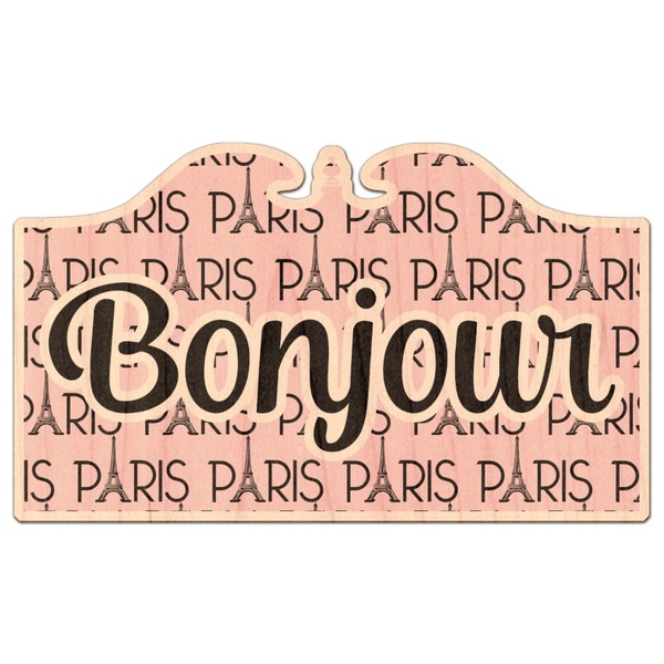 Custom Paris Bonjour and Eiffel Tower Genuine Maple or Cherry Wood Sticker (Personalized)