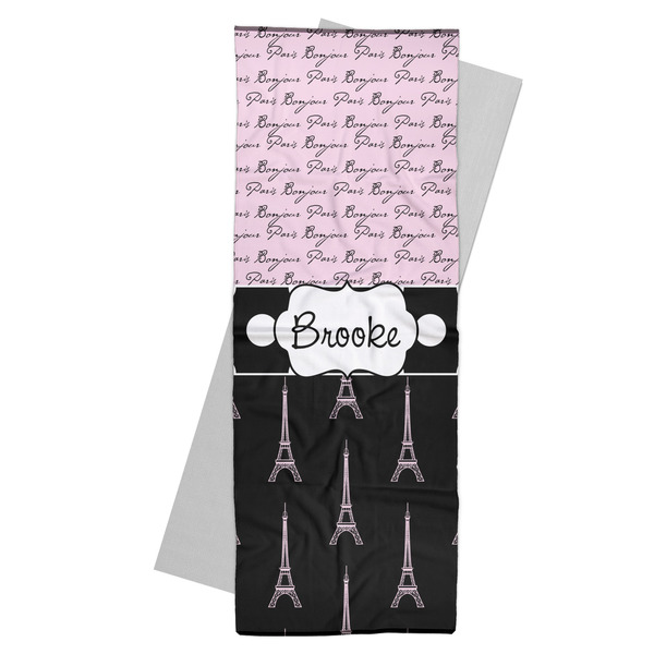 Custom Paris Bonjour and Eiffel Tower Yoga Mat Towel (Personalized)