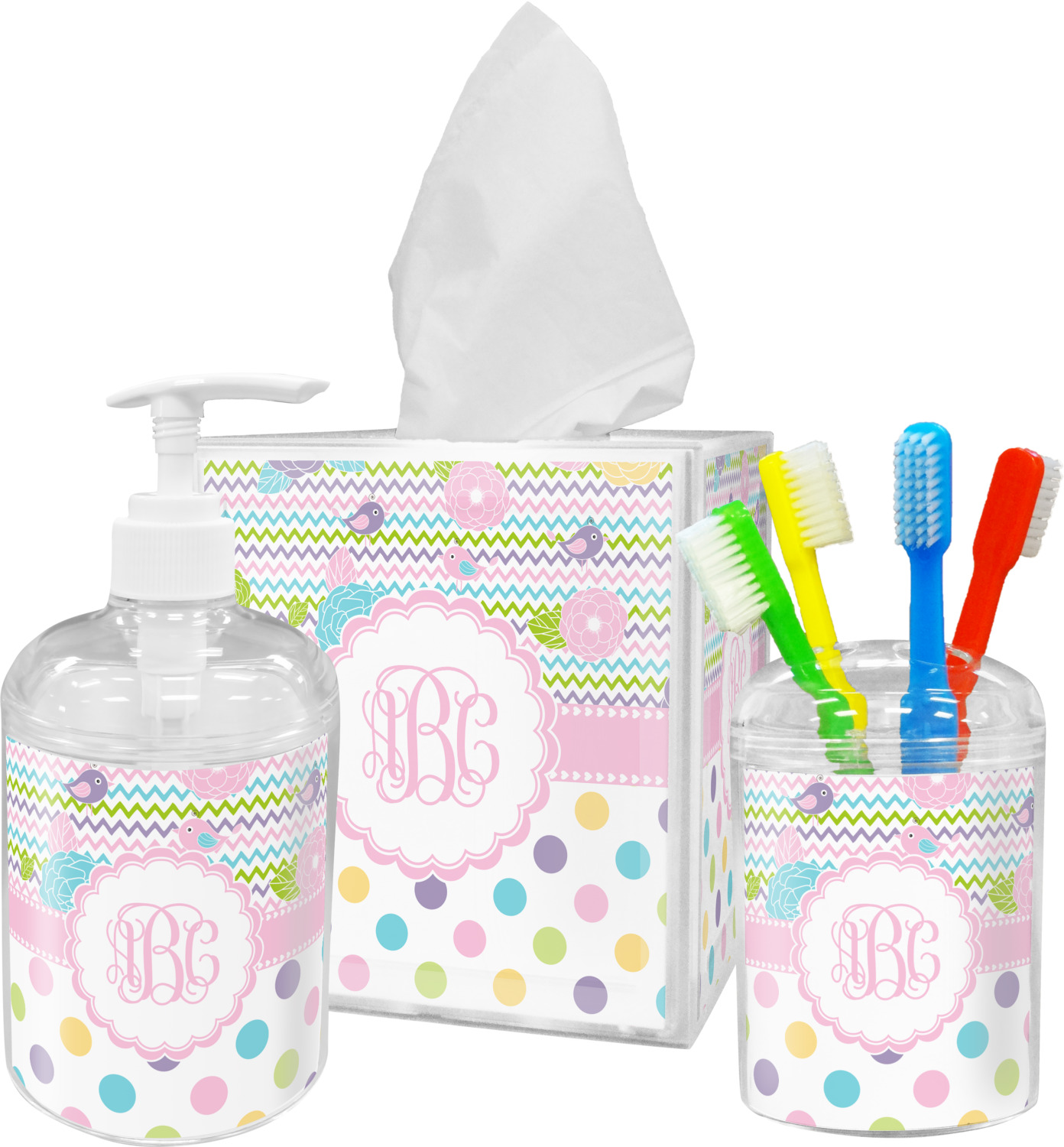 Girly Girl Acrylic Bathroom Accessories Set W Monogram Youcustomizeit