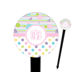 Girly Girl 6" Round Plastic Food Picks - Black - Double Sided (Personalized)