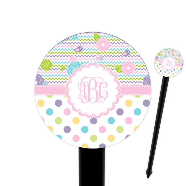 Custom Girly Girl 6" Round Plastic Food Picks - Black - Single Sided (Personalized)