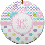 Girly Girl Round Ceramic Ornament w/ Monogram